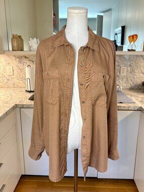 Sanctuary Lyocell Utility Button Down Shirt Roll Tab Camel Tan - S